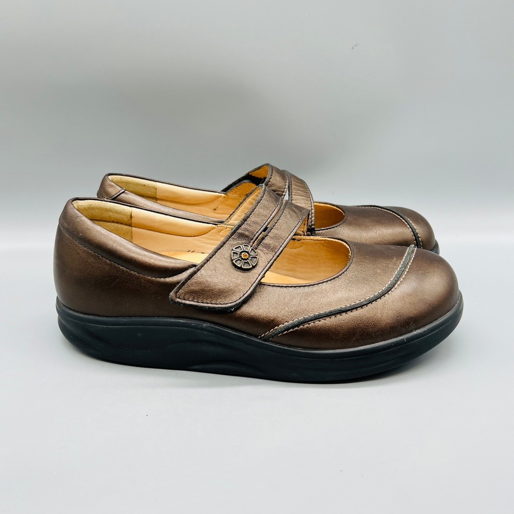 Finn Comfort Shoes Womens 9.5 Bronze Metallic Leather Mary Jane Walking Flats
